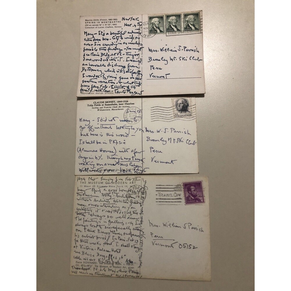 Lot of 3 Vintage 1960 Postcards stamped Washington and Lincoln 1-4-5 cent stamps